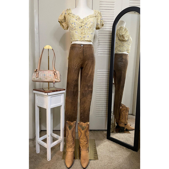 NWT -Zara Women's Skinny Faux Suede Leather Stretch Pants, Brown - Size S - Picture 3 of 16